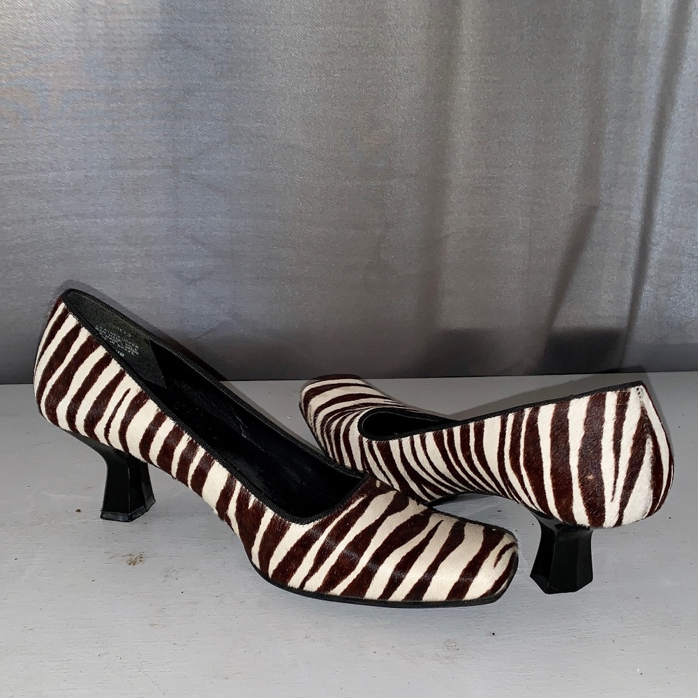 Enzo Zebra Hair Angiolini Genuine Leather 2 inch Heels, Size 8